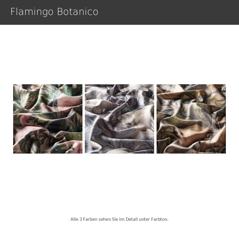 Flamingo Botanico – ausgefallener Vorhang nach Maß mit exotischem Flamingo- und Blätterdesign Leinenmischung, 3 Farben