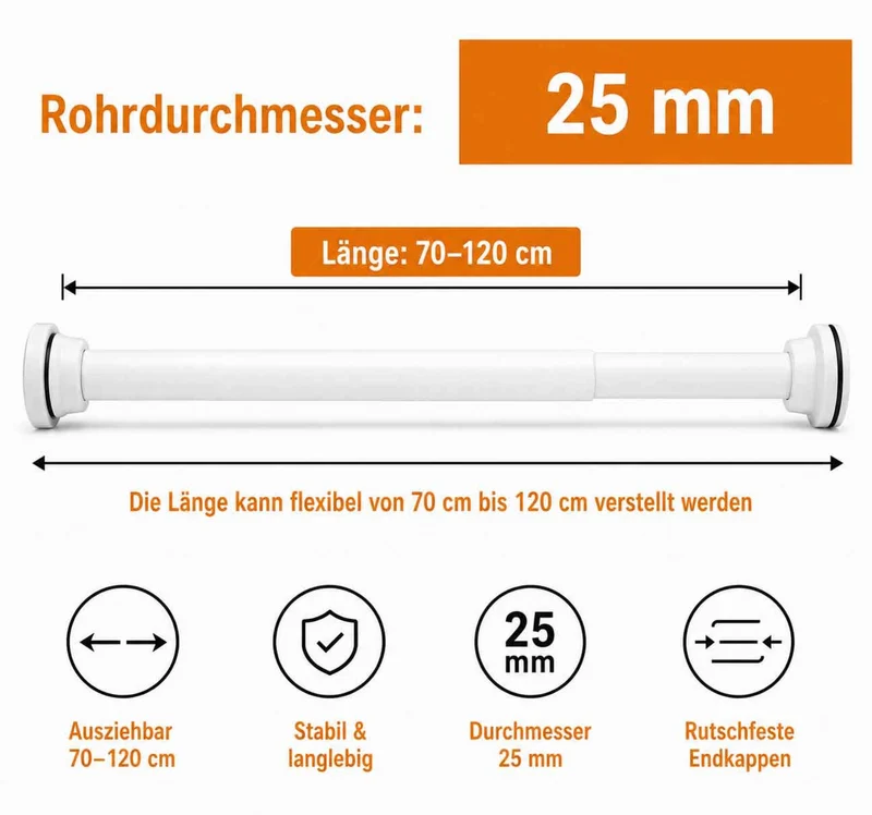 Teleskopstange »Como« ohne Bohren, ausziehbar , Ø 25/22 mm, Klemmstange als Gardinenstange, Duschvorhangstange und Kleiderstange 202610