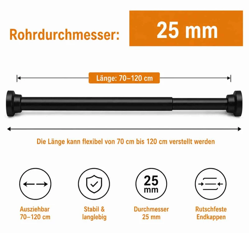 Teleskopstange »Como« ohne Bohren, ausziehbar , Ø 25/22 mm, Klemmstange als Gardinenstange, Duschvorhangstange und Kleiderstange 202610
