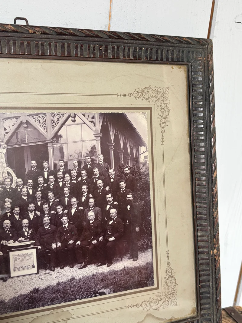 Original alte Fotografie gerahmt mit Holz und altem Glas Belgien