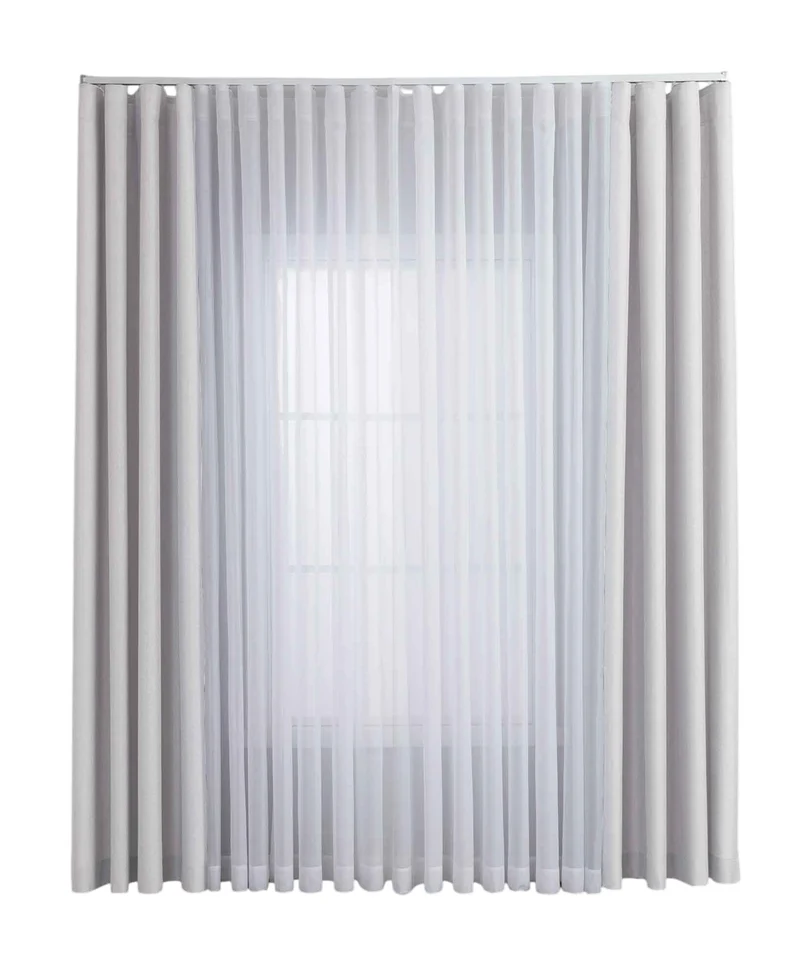 Gardinen-Set 3-teilig XL Wien« | 2 Vorhänge Leinenoptik HxB 245x300 cm und 1 Voile Batist Store HxB 245x600 cm Weiß 1:2 Wellenband 2025100-110S4