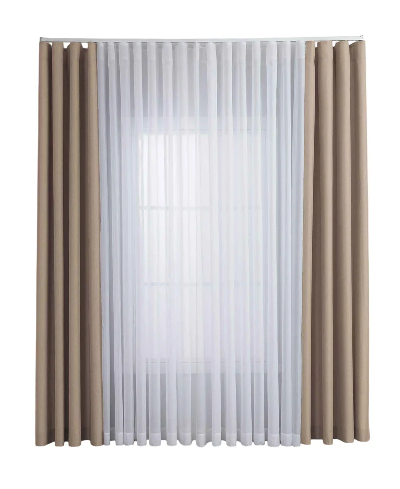 Gardinen-Set 3-teilig XL Wien« | 2 Vorhänge Leinenoptik HxB 245x300 cm und 1 Voile Batist Store HxB 245x600 cm Weiß 1:2 Wellenband 2025100-110S4