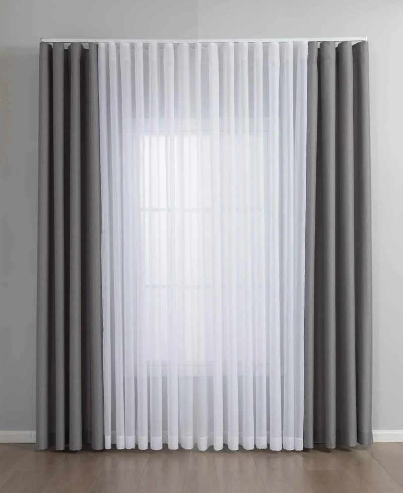 Gardinen-Set 3-teilig XL Wien« | 2 Vorhänge Leinenoptik HxB 245x300 cm und 1 Voile Batist Store HxB 245x600 cm Weiß 1:2 Wellenband 2025100-110S4