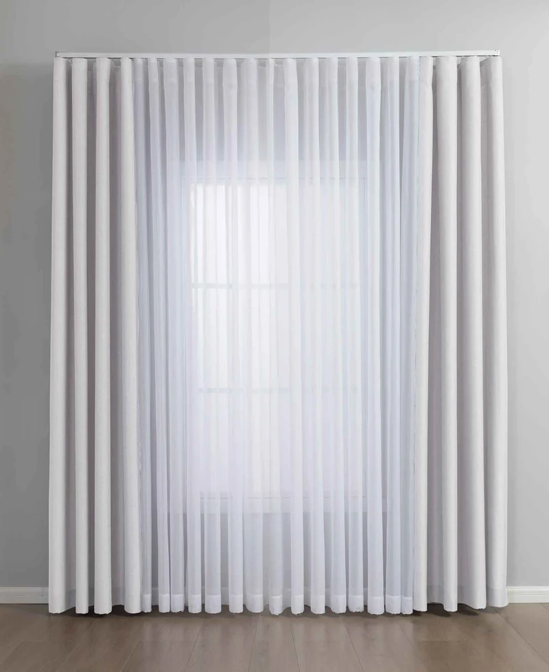 Gardinen-Set 3-teilig L Wien« | 2 Vorhänge Leinenoptik HxB 245x300 cm und 1 Voile Batist Store HxB 245x300 cm Weiß 1:2 Wellenband 2025100-110S3