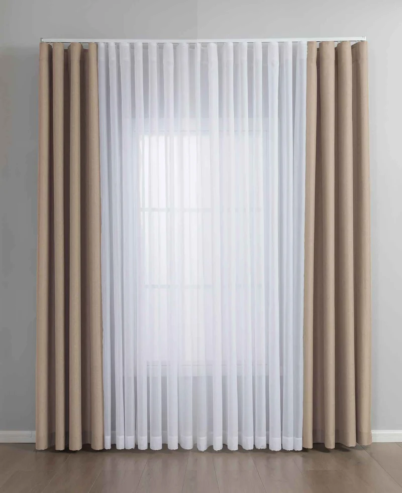 Gardinen-Set 3-teilig S Wien« | 2 Vorhänge Leinenoptik HxB 245x145 cm und 1 Voile Batist Store HxB 245x300 cm Weiß 1:2 Wellenband 2025100-110S1