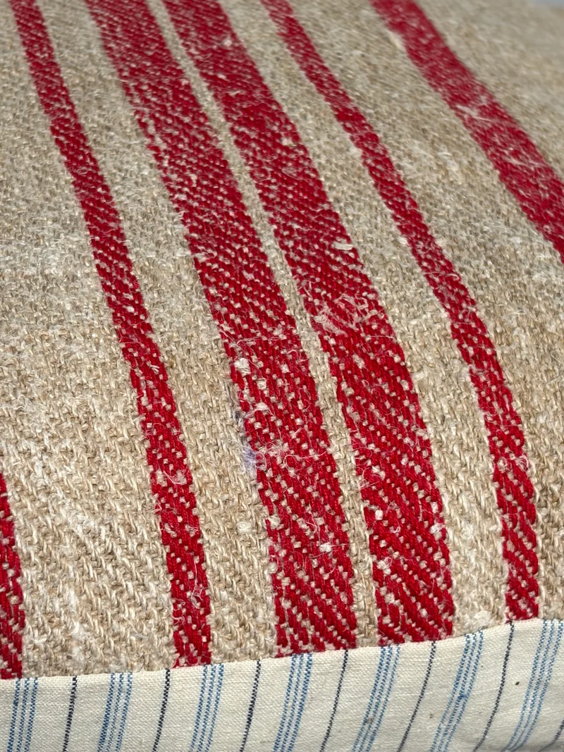 Kissenbezug rot gestreift antiker Hanfstoff 40 x 40