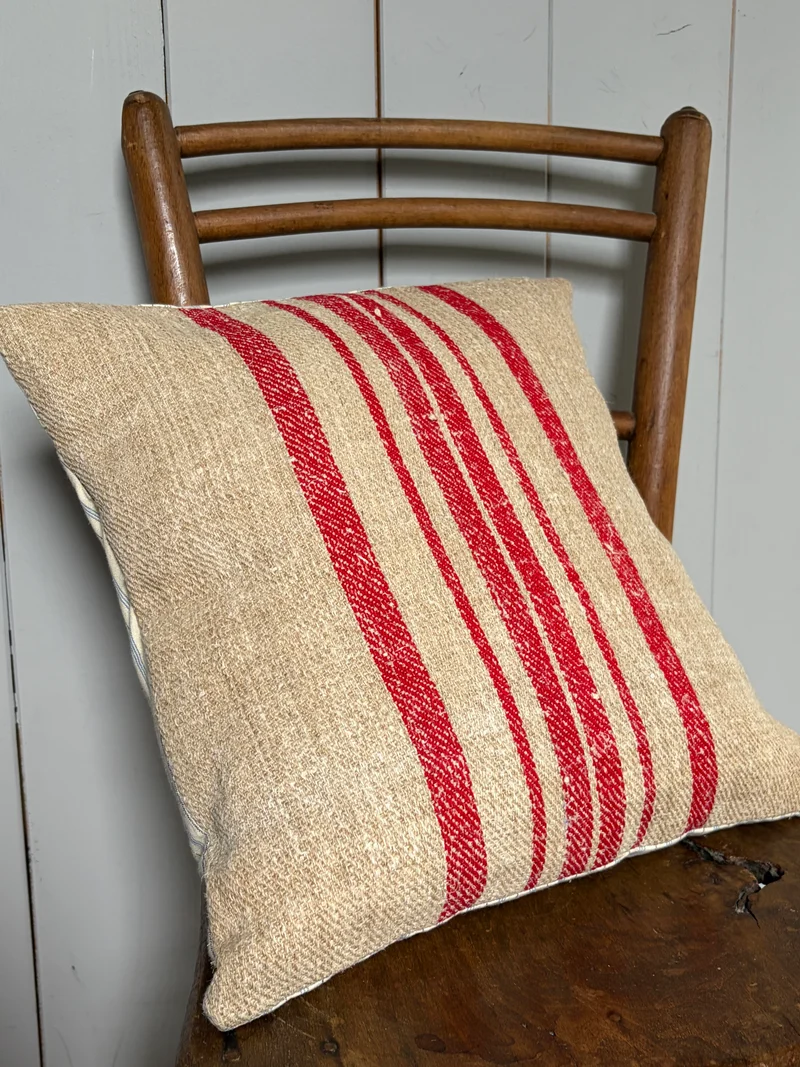 Kissenbezug rot gestreift antiker Hanfstoff 40 x 40