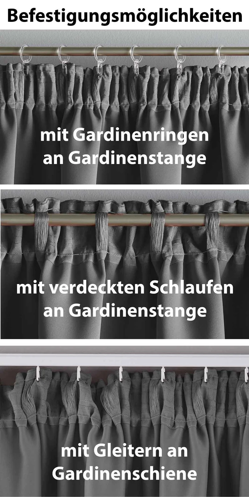 Vorhang Blickdicht »NewYork« verdeckte Schlaufen 1er-Pack Thermo-Gardine Verdunkelungsvorhang Blackout schalldämmend Kräuselband Raffhalter 202020610