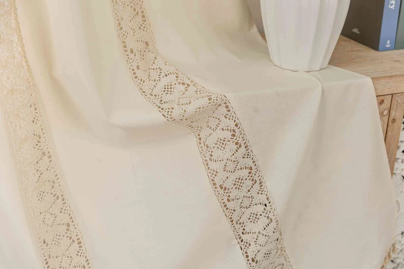 2er Set Vorhang Ösen »Osaka« HxB 245x140 cm Creme 100% Baumwolle Linenlook Makrameespitze Bommeln Raffhalter Gardinen