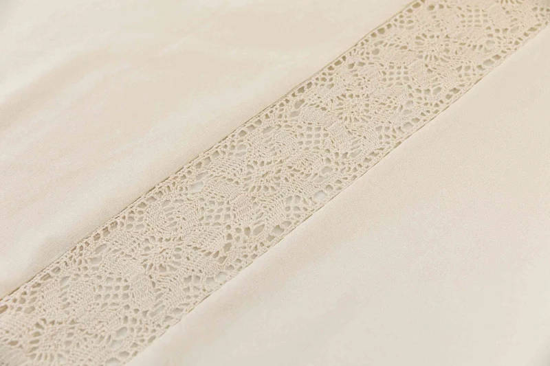 Vorhang Ösen »Osaka« HxB 245x140 cm Creme 100% Baumwolle Linenlook Makrameespitze Bommeln Raffhalter