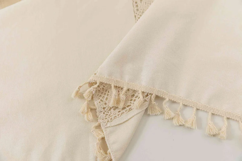 Vorhang Ösen »Osaka« HxB 245x140 cm Creme 100% Baumwolle Linenlook Makrameespitze Bommeln Raffhalter