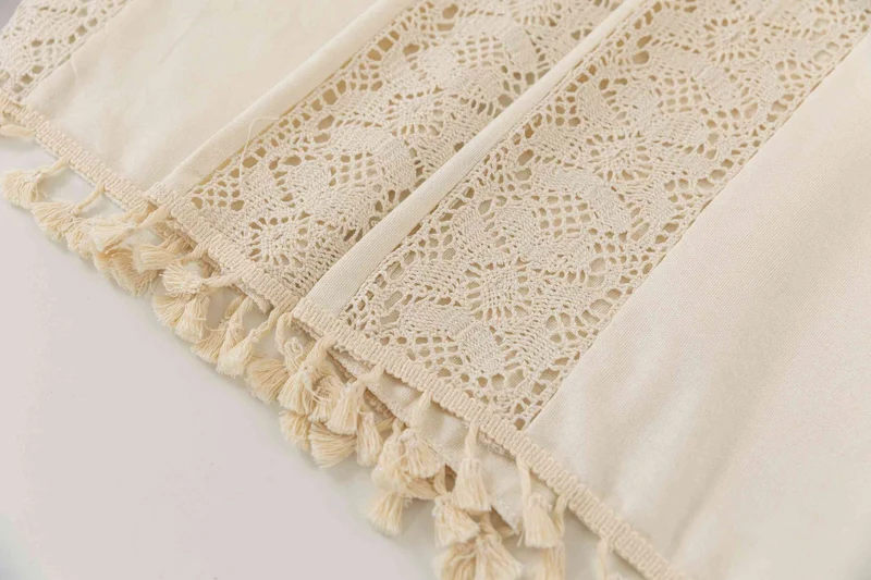 Vorhang Ösen »Osaka« HxB 245x140 cm Creme 100% Baumwolle Linenlook Makrameespitze Bommeln Raffhalter