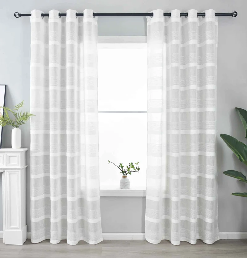 2er Set Halbtransparente Gardine mit Ösen HxB 245x140 cm Natur Meliert »Halle« Chenille Leinenbindung Lichtdurchlässig Halbtransparent 202480-2