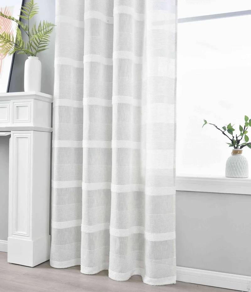 2er Set Halbtransparente Gardine mit Ösen HxB 245x140 cm Natur Meliert »Halle« Chenille Leinenbindung Lichtdurchlässig Halbtransparent 202480-2
