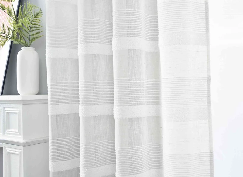 2er Set Halbtransparente Gardine mit Ösen HxB 245x140 cm Natur Meliert »Halle« Chenille Leinenbindung Lichtdurchlässig Halbtransparent 202480-2