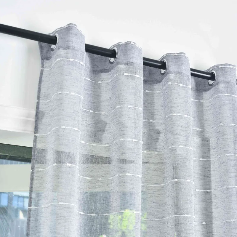 2er Set Halbtransparente Gardinen mit Ösen »Kassel« Chenille Leinenbindung Streifen Grobfaserig 202470-2