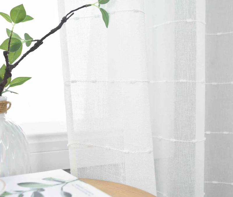 2er Set Halbtransparente Gardinen mit Ösen »Kassel« Chenille Leinenbindung Streifen Grobfaserig 202470-2