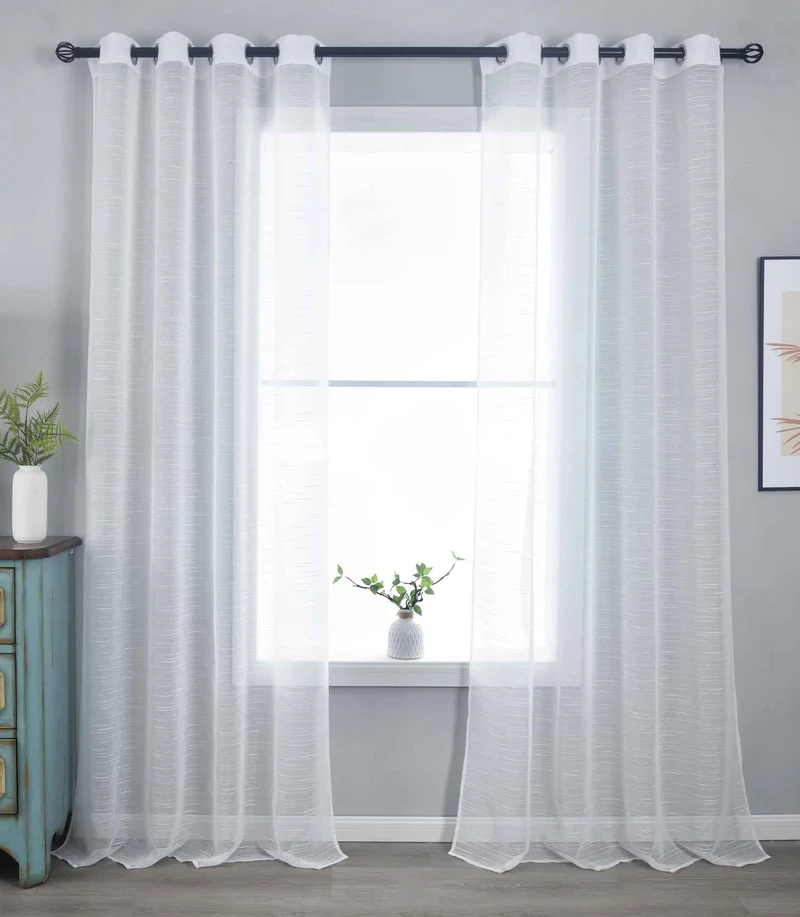 2er Set Gardinen »Dresden« Ösen HxB 245x135 cm Natur Raffhalter filigran leicht modern elegant Linienmuster 202440-2