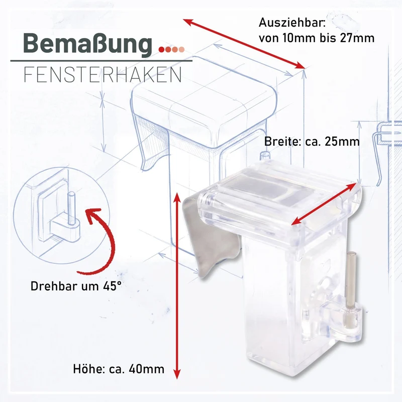 Fensterhaken Transparent Universal