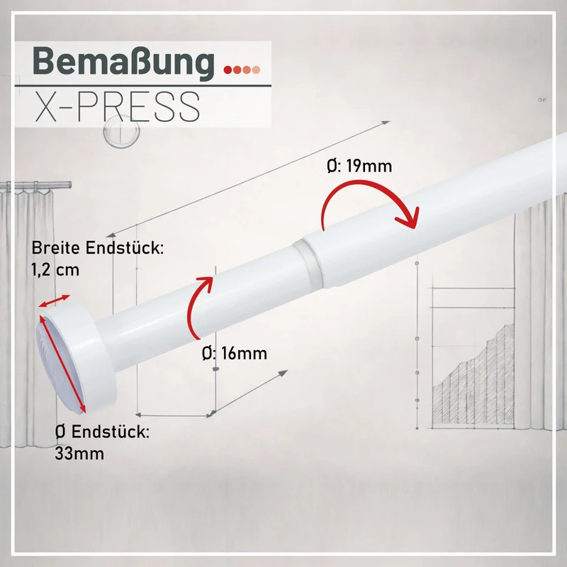 X-press Spannstange ausdrehbar Weiß