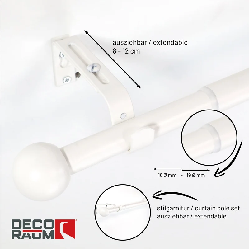 Gardinenstange ausziehbar Flexa Weiß Endstück Kugel 16/19mm