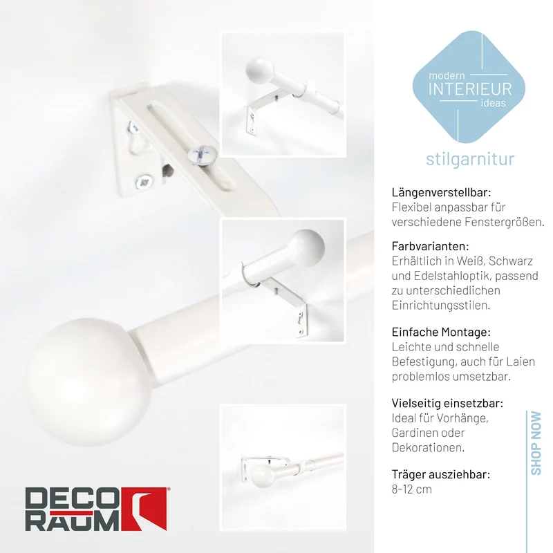 Gardinenstange ausziehbar Flexa Weiß Endstück Kugel 16/19mm