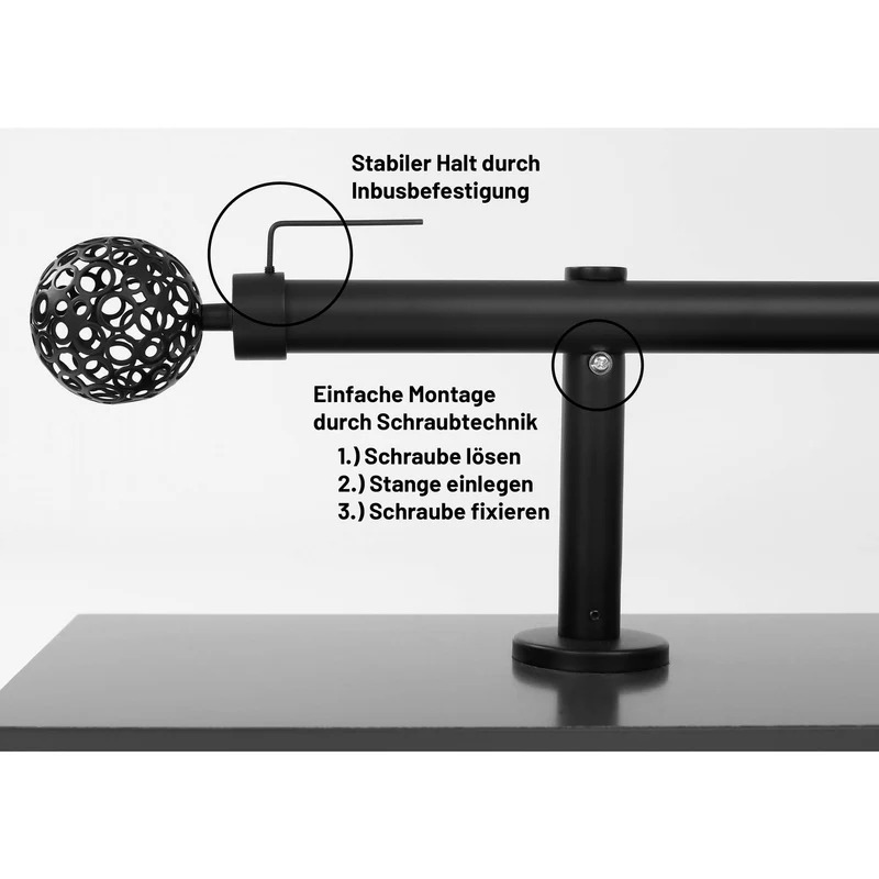 Gardinenstange auf Maß 25mm 1-läufig Schwarz-matt mit Kugel - Serie Style