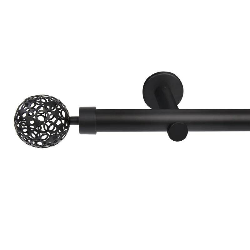 Gardinenstange auf Maß 25mm 1-läufig Schwarz-matt mit Kugel - Serie Style