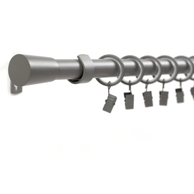 Gardinenstange 19mm 1-läufig Grau mit Kegel Komplett-Set- Serie Liya