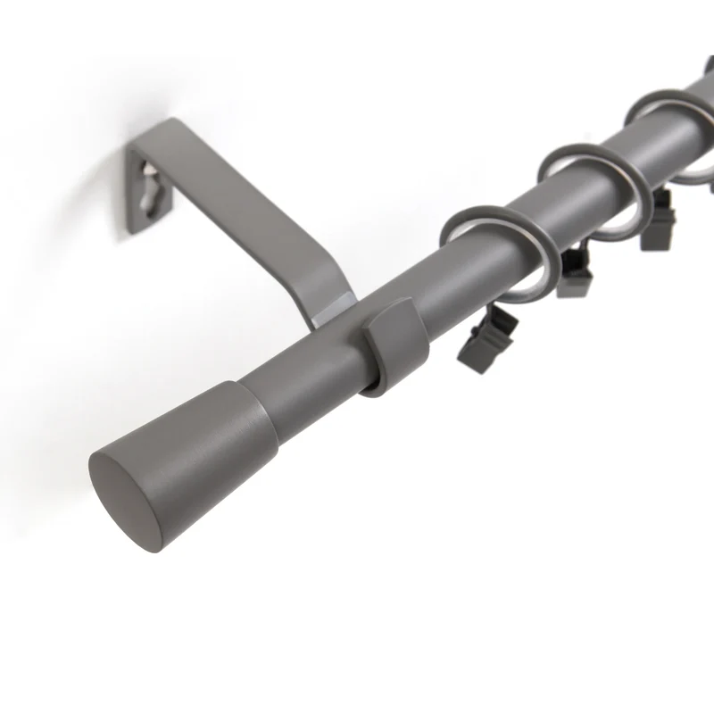 Gardinenstange 19mm 1-läufig Grau mit Kegel Komplett-Set- Serie Liya