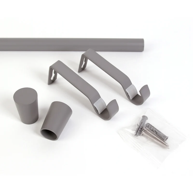 Gardinenstange 19mm 1-läufig Grau mit Kegel Komplett-Set- Serie Liya