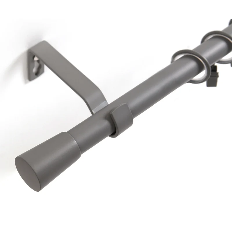 Gardinenstange 19mm 1-läufig Grau mit Kegel Komplett-Set- Serie Liya