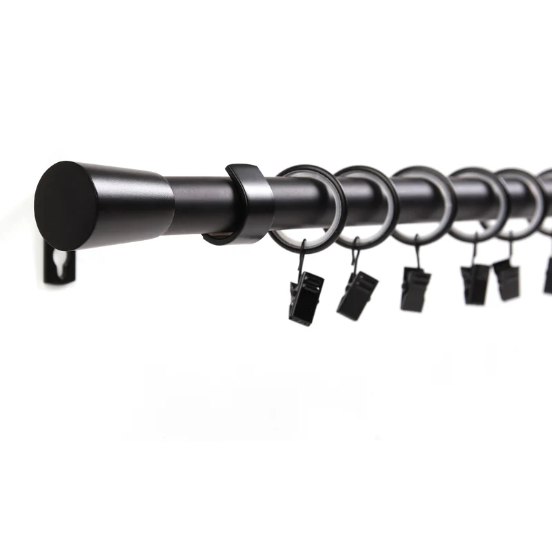 Gardinenstange 19mm 1-läufig Schwarz mit Kegel Komplett-Set- Serie Liya