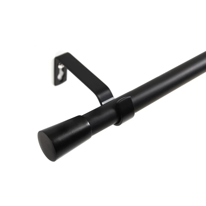 Gardinenstange 19mm 1-läufig Schwarz mit Kegel Komplett-Set- Serie Liya