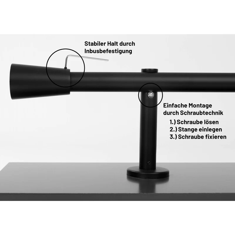 Gardinenstange auf Maß 25mm 1-läufig Schwarz mit Kegel - Serie Style