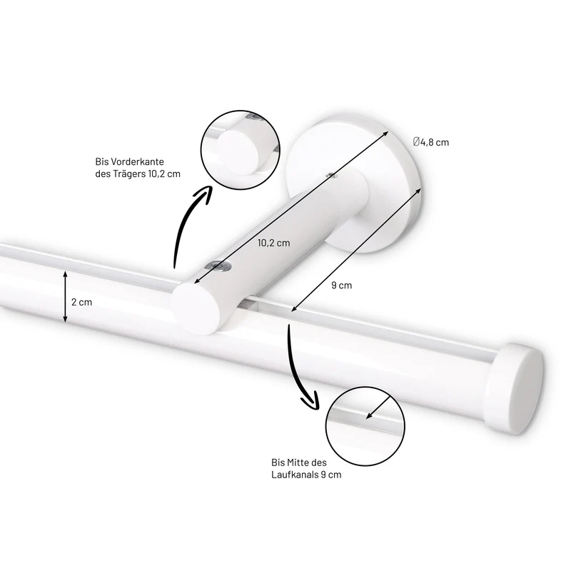 Gardinenstange Innenlauf auf Maß 20mm 1-läufig Weiß mit Kappe - Serie Modern