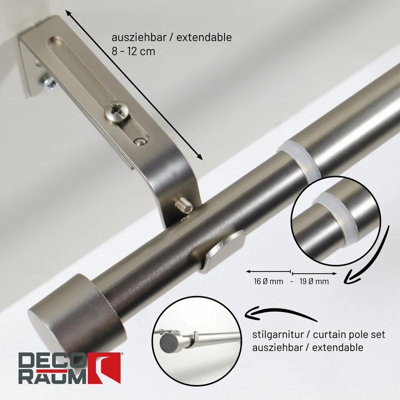 Gardinenstange ausziehbar Flexa Edelstahl-optik Endstück Kappe 16/19mm