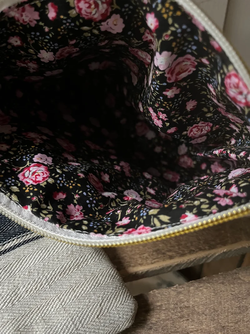 Kosmetiktasche aus französischem Leinen gestreift kleiner Shopper