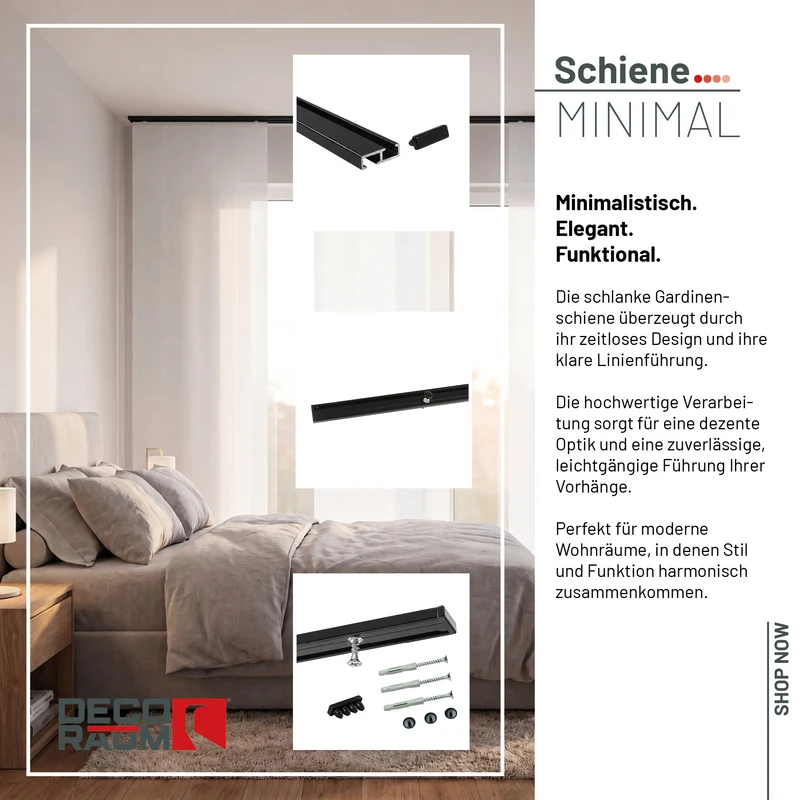 Gardinenschiene Innenlauf auf Maß 1-läufig Schwarz - Serie Minimal