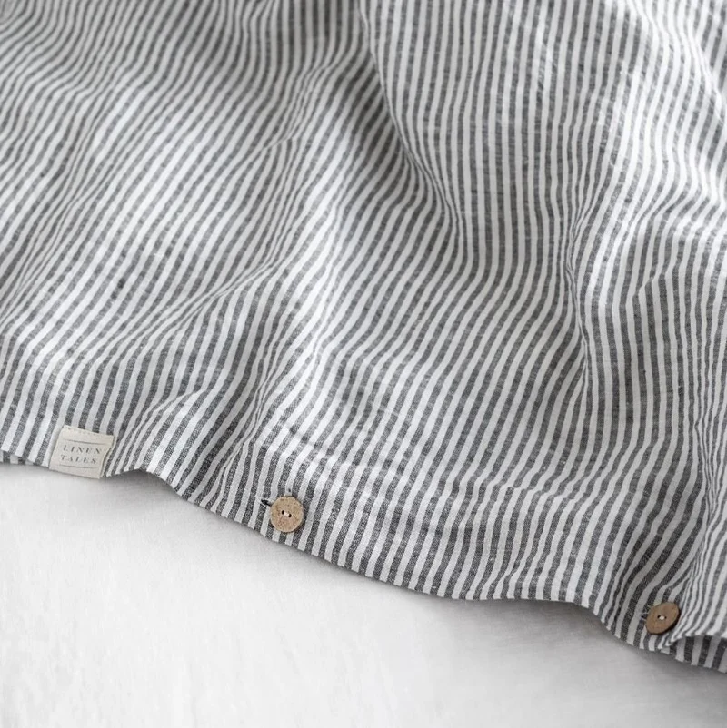Leinen-Bettbezug – Black Stripes