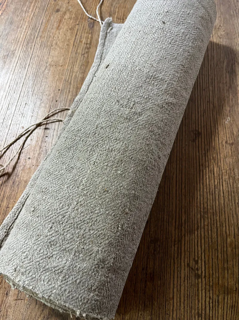 Rarität um 1890: 6 Meter Ballen handgewebtes Fischgrät Leinen