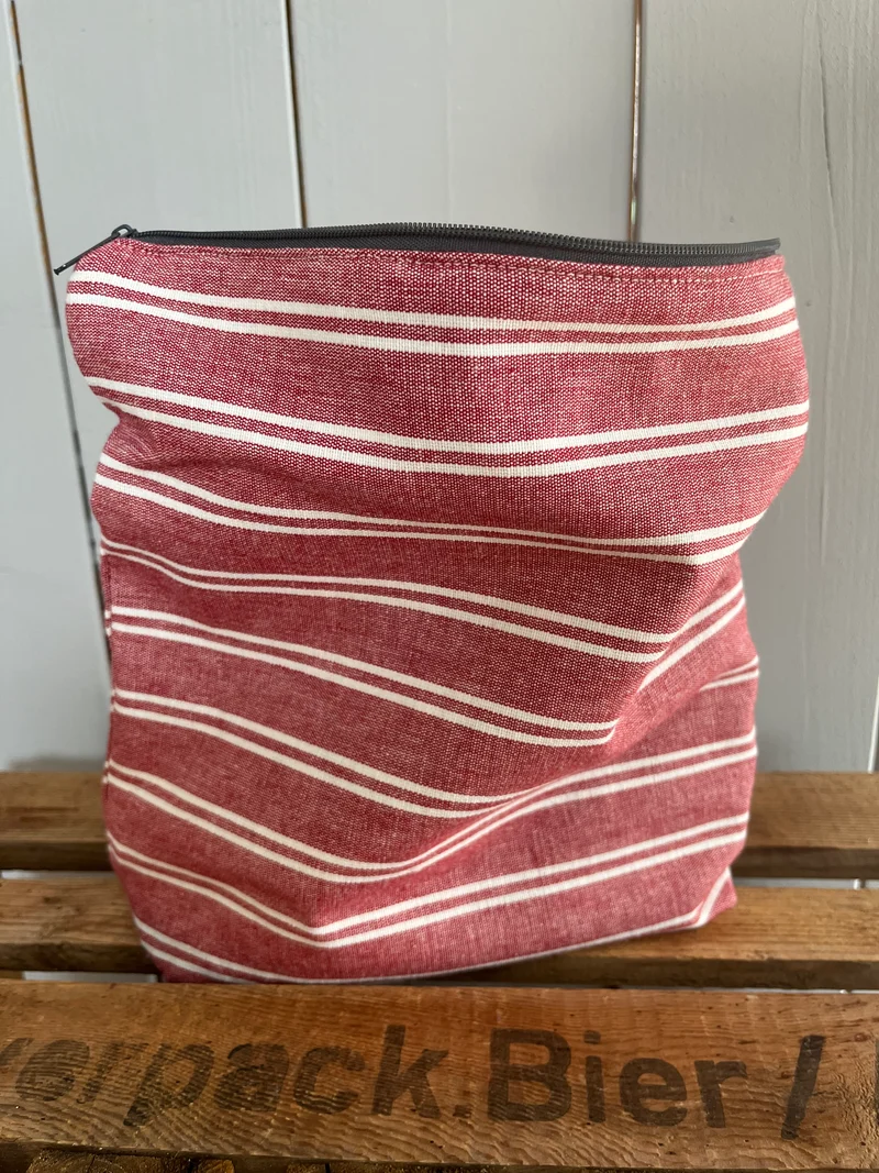 Große Kosmetiktasche aus Leinen Rot weiß gestreift kleiner Shopper