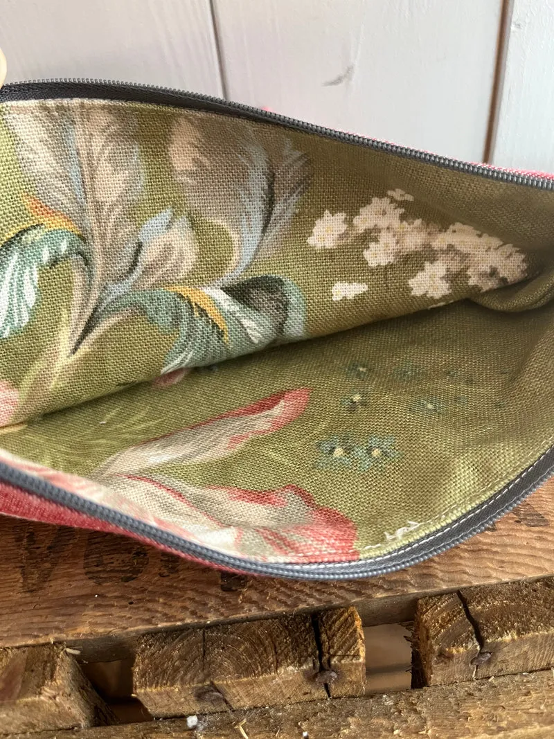 Große Kosmetiktasche aus Leinen Rot weiß gestreift kleiner Shopper