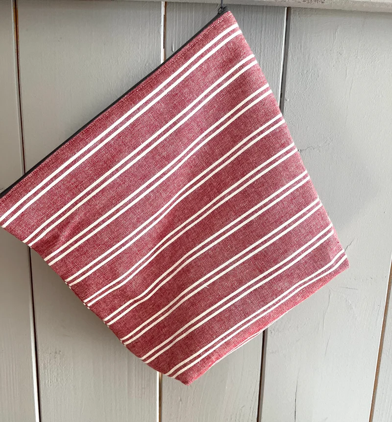 Große Kosmetiktasche aus Leinen Rot weiß gestreift kleiner Shopper
