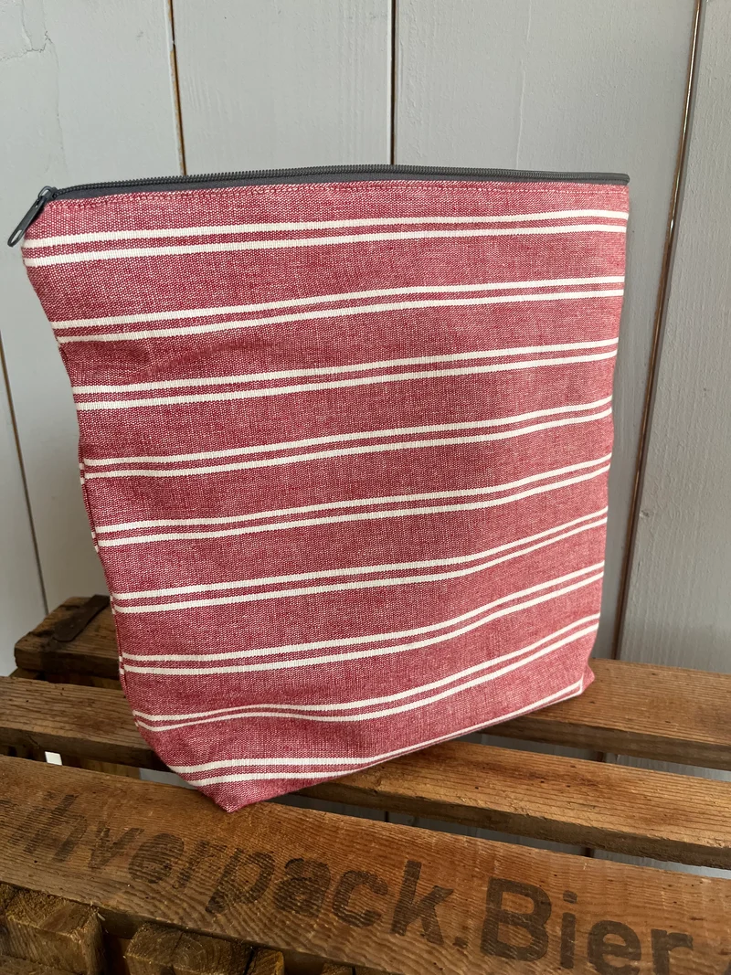 Große Kosmetiktasche aus Leinen Rot weiß gestreift kleiner Shopper