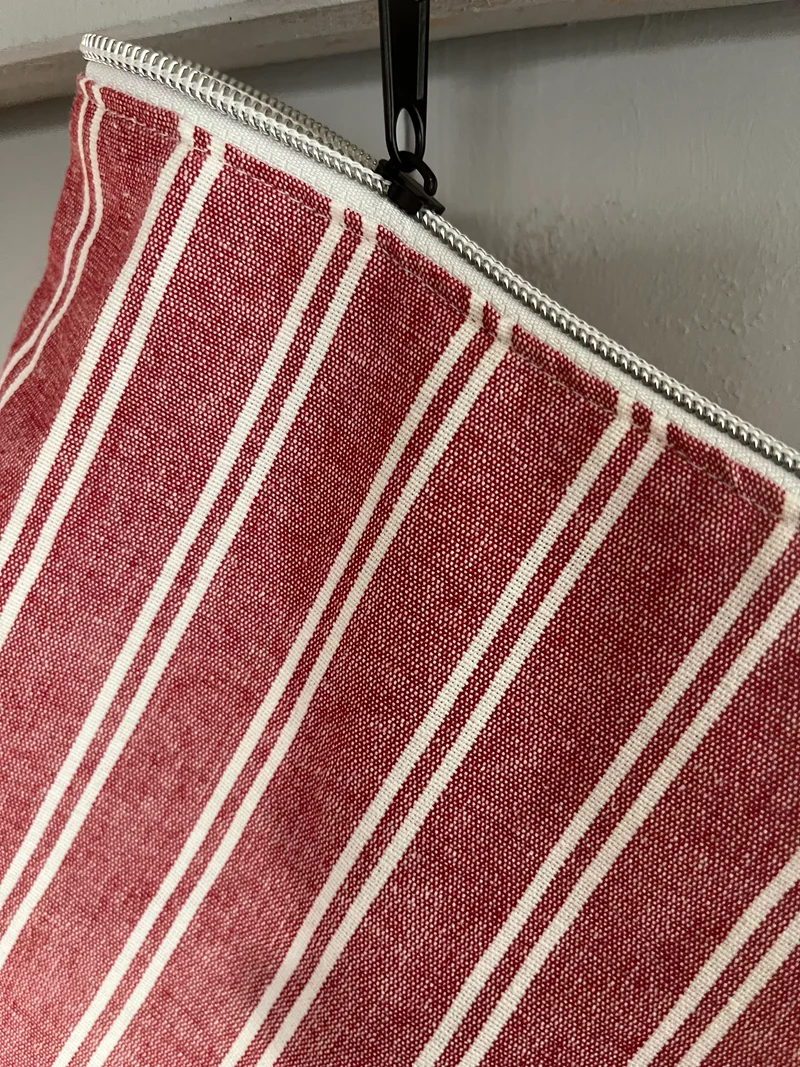 Große Kosmetiktasche aus Leinen Rot weiß gestreift kleiner Shopper