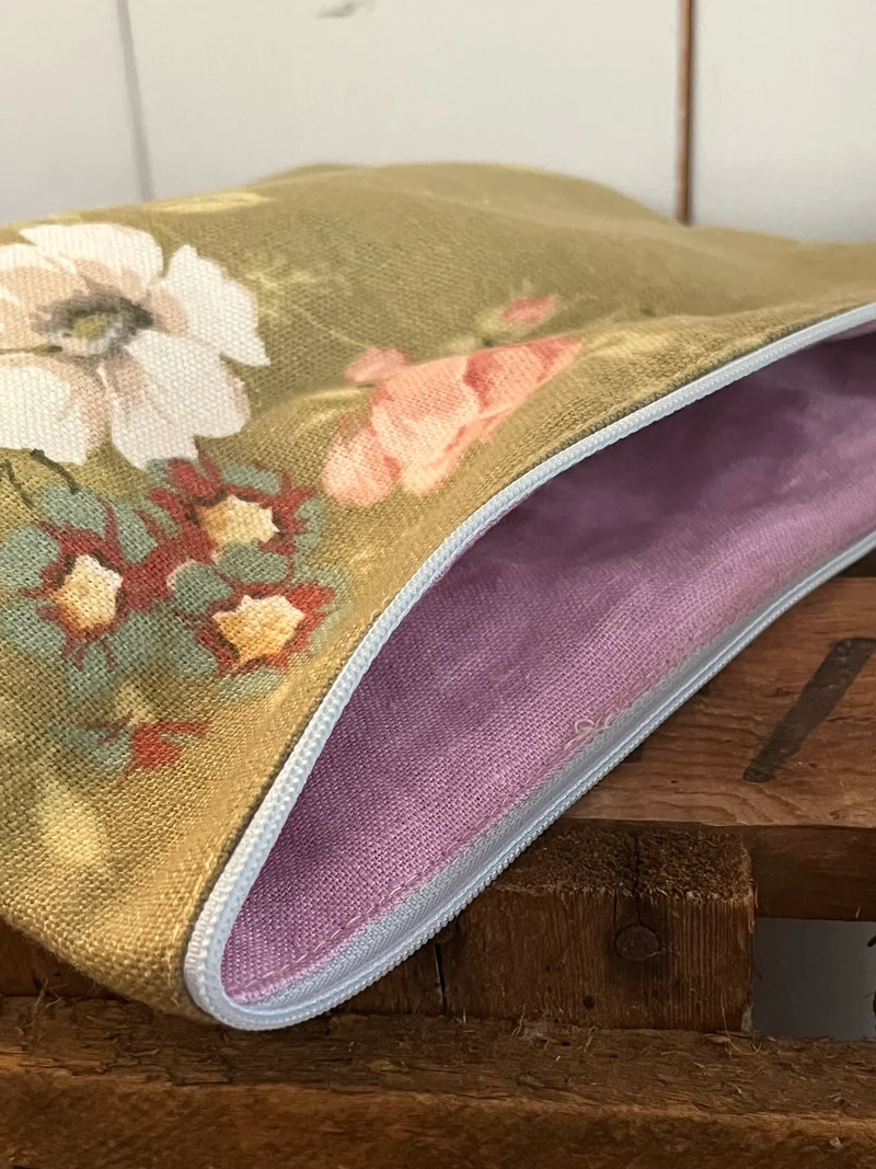 Kosmetiktasche aus Leinen Blüten, kleiner Shopper