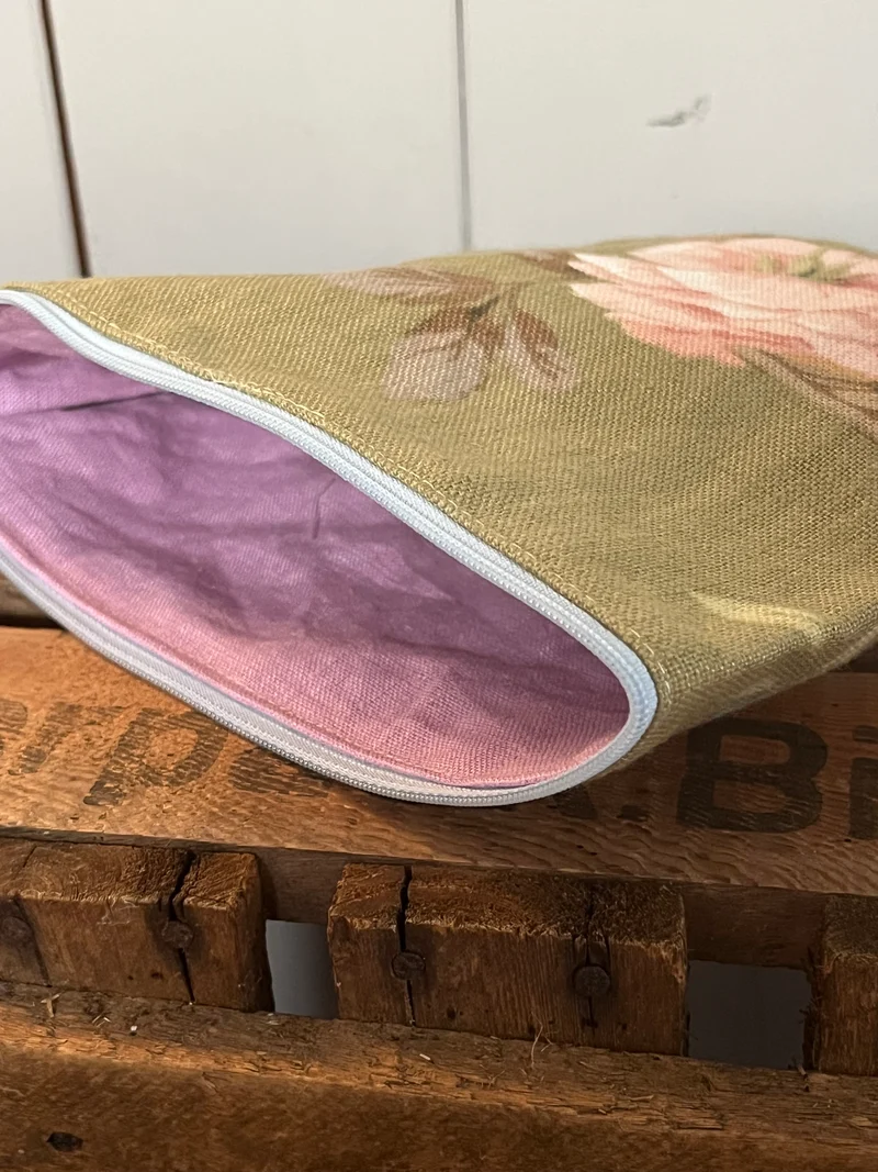 Kosmetiktasche aus Leinen Blüten, kleiner Shopper