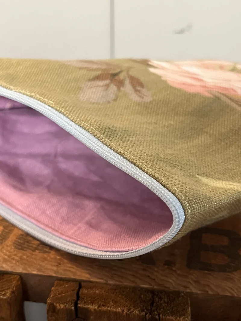 Kosmetiktasche aus Leinen Blüten, kleiner Shopper