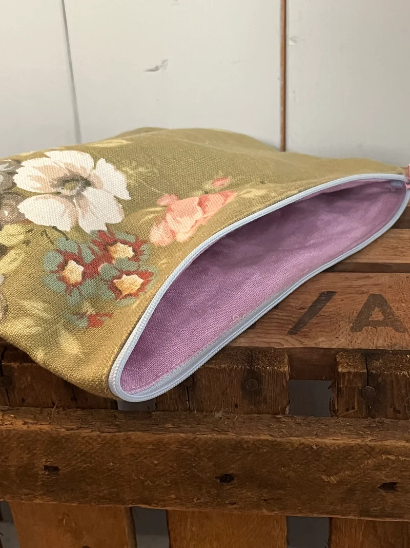 Kosmetiktasche aus Leinen Blüten, kleiner Shopper